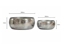 Obstschale 2er Set Früchteschale Aluminium Schale 36cm Metall Hammerschlag Rund