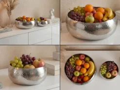 Obstschale 2er Set Früchteschale Aluminium Schale 36cm Metall Hammerschlag Rund