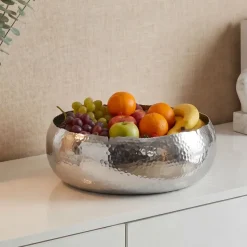 Obstschale Früchteschale Aluminium Rund Schale 35cm Hammerschlag Metall Obstkorb