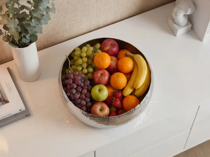 Obstschale Früchteschale Aluminium Rund Schale 35cm Hammerschlag Metall Obstkorb