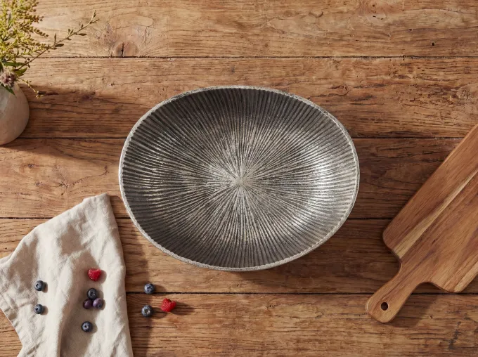 Obstschale Früchteschale Aluminium Schale 40cm Dekoschale Metall Obstkorb Oval