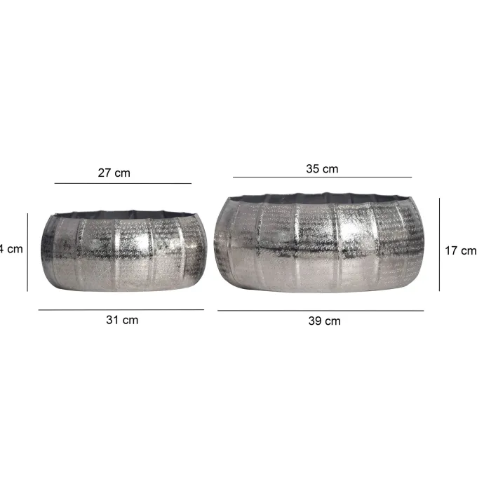 Pflanzgefäß 2er Set FineBuy Metall Schale Deko Blumentopf Rund Hammerschlag