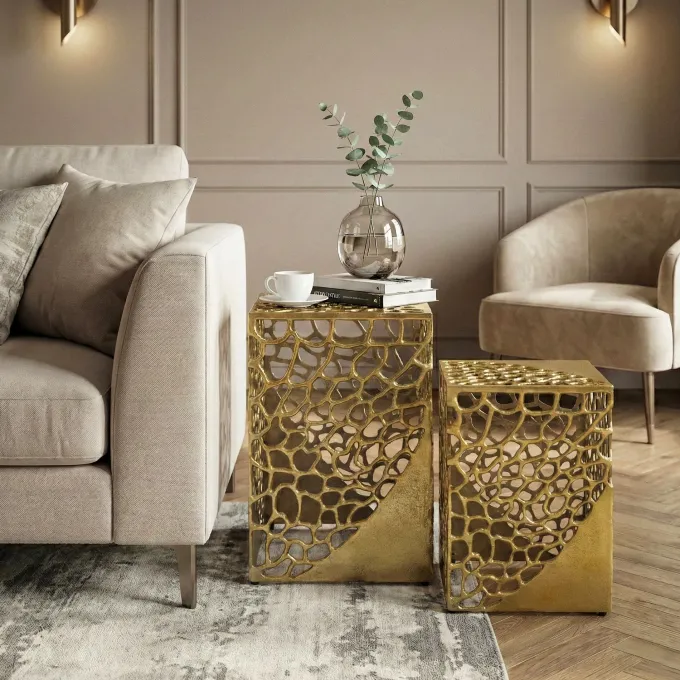 Satztisch 2er Set Beistelltisch Metall Aluminium Couchtisch Wohnzimmertisch Alu