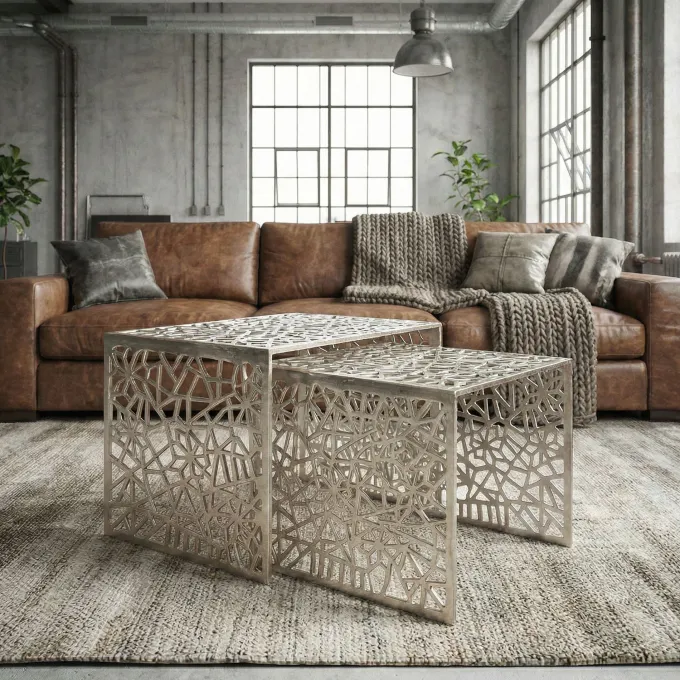 Satztisch 2er Set Couchtisch Aluminium Beistelltisch Metall Wohnzimmertisch Alu