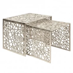 Satztisch 2er Set Couchtisch Aluminium Beistelltisch Metall Wohnzimmertisch Alu