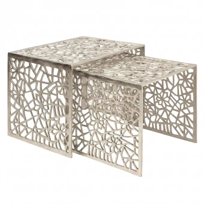 Satztisch 2er Set Couchtisch Aluminium Beistelltisch Metall Wohnzimmertisch Alu