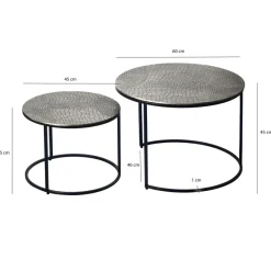 Satztisch 2er Set Metall rund Couchtisch Sofatisch Beistelltisch Aluminium Alu