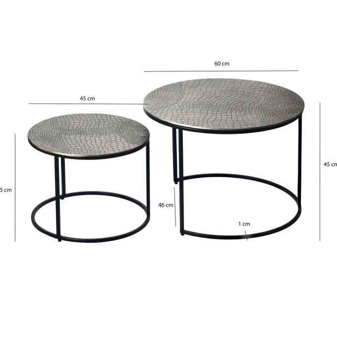 Satztisch 2er Set Metall rund Couchtisch Sofatisch Beistelltisch Aluminium Alu