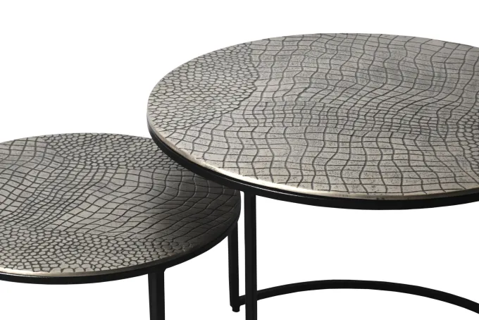 Satztisch 2er Set Metall rund Couchtisch Sofatisch Beistelltisch Aluminium Alu