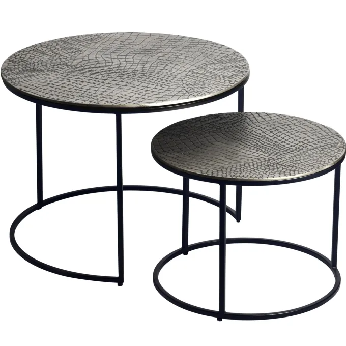 Satztisch 2er Set Metall rund Couchtisch Sofatisch Beistelltisch Aluminium Alu
