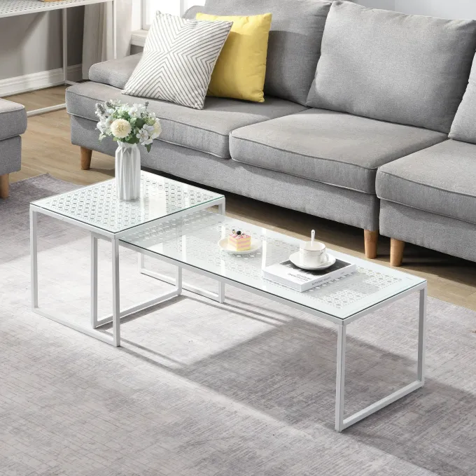 Satztisch FineBuy 2er Set Glasplatte Metallgestell Couchtisch Sofatisch Modern