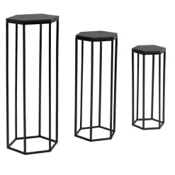 Satztisch FineBuy Massivholz Blumentisch 3er Set Säulentisch Dekosäule Eckig