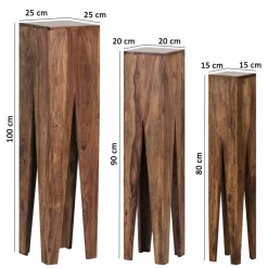 Satztisch FineBuy Massivholz Blumentisch 3er Set Säulentisch Dekosäule Eckig