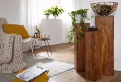 Satztisch FineBuy Massivholz Blumentisch 3er Set Säulentisch Dekosäule Eckig