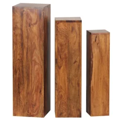 Satztisch FineBuy Massivholz Blumentisch 3er Set Säulentisch Dekosäule Eckig