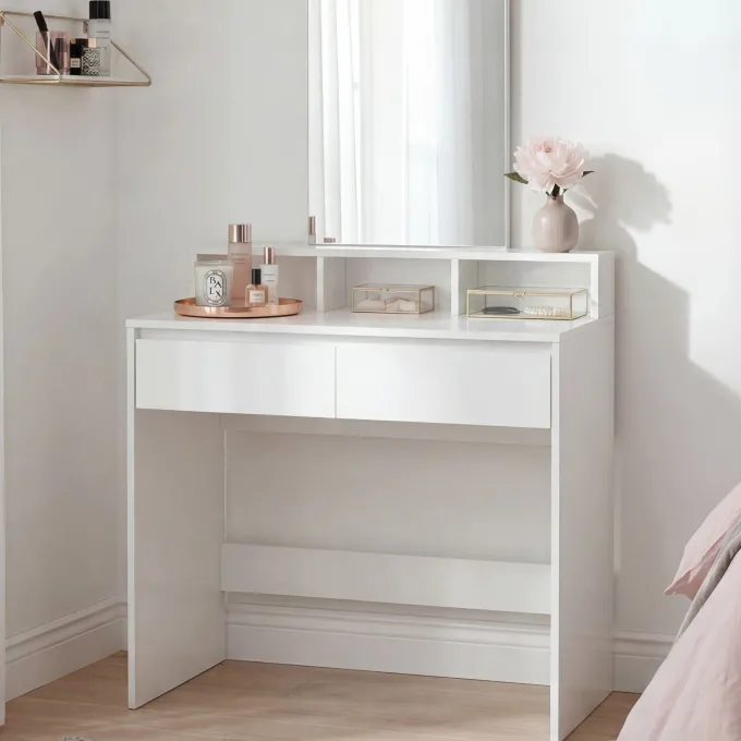 Schminktisch 80cm Kosmetiktisch Frisiertisch Weiß Spiegel Make-Up-Tisch Regal
