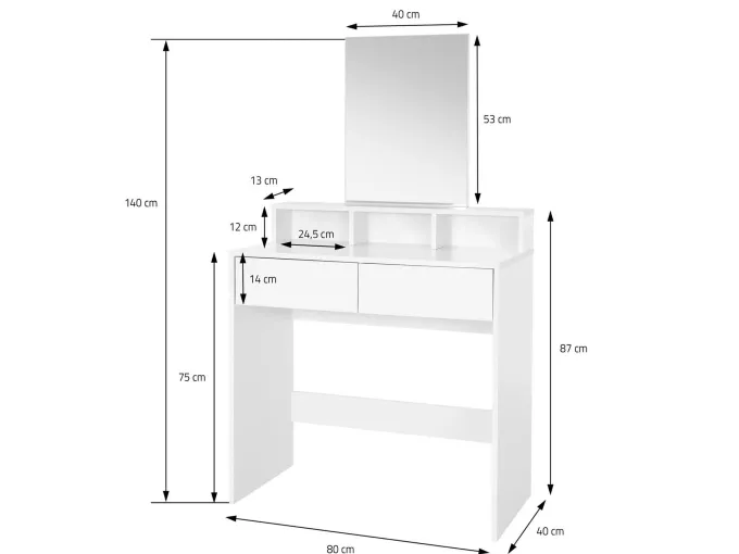 Schminktisch 80cm Kosmetiktisch Frisiertisch Weiß Spiegel Make-Up-Tisch Regal