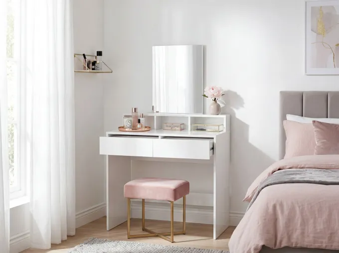 Schminktisch 80cm Kosmetiktisch Frisiertisch Weiß Spiegel Make-Up-Tisch Regal
