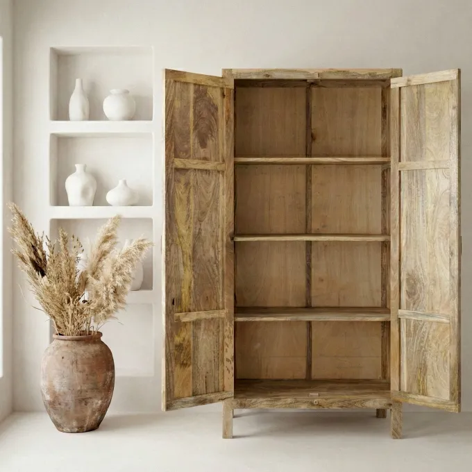 Schrank Mango Massivholz 180cm Massivholzschrank Kleiderschrank Mehrzweckschrank