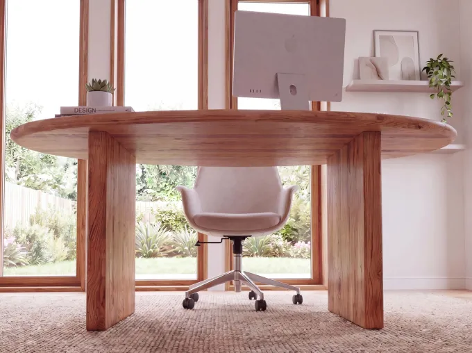 Schreibtisch 180 cm Massivholz Bürotisch Computertisch Nierenform Homeoffice