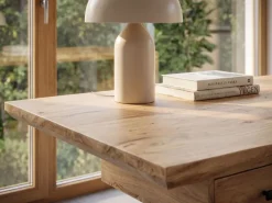Schreibtisch 180 cm Massivholz Schublade Industrial Bürotisch Natur Holztisch