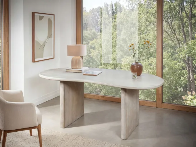Schreibtisch FineBuy Bürotisch 180 cm Massivholz Computertisch Nierenform