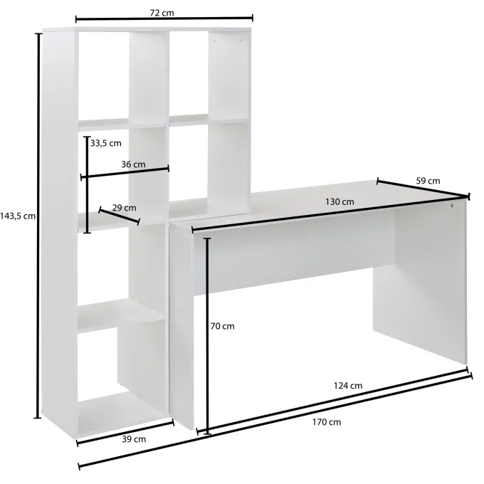 Schreibtisch FineBuy Bürotisch mit Regal 170 cm Weiß Computertisch Tisch Modern