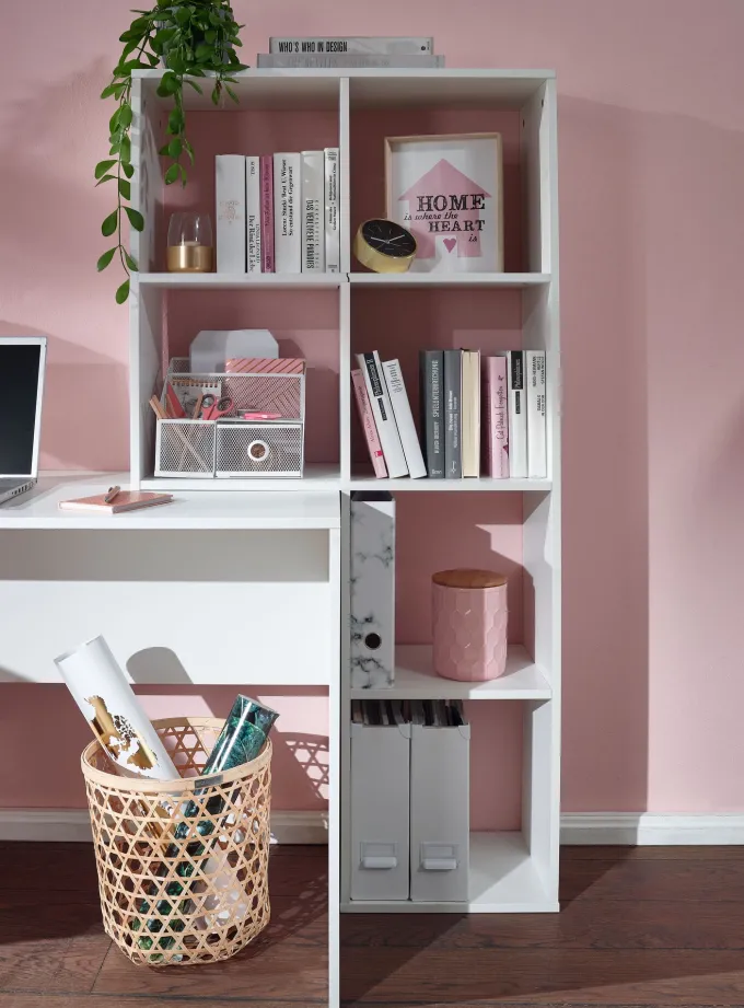 Schreibtisch FineBuy Bürotisch mit Regal 170 cm Weiß Computertisch Tisch Modern