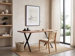 Schreibtisch FineBuy 120 cm Akazie Massivholz Bürotisch Computertisch Baumkante