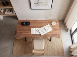 Schreibtisch FineBuy 120 cm Akazie Massivholz Bürotisch Computertisch Baumkante