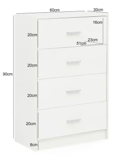 Schubladenkommode 60cm mit 4 Schubladen Kommode in Weiß Sideboard modernes Design