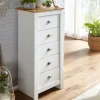Schubladenkommode 53cm mit 5 Schubladen in MDF Weiß mit Eiche Kommode Sideboard