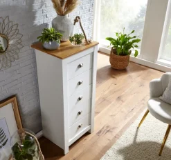 Schubladenkommode 53cm mit 5 Schubladen in MDF Weiß mit Eiche Kommode Sideboard