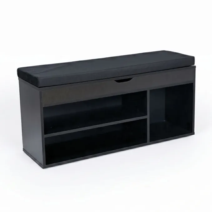 Schuhbank 104 cm Garderobenbank Sitzbank Stoff Flurbank Schwarz Klein Truhenbank