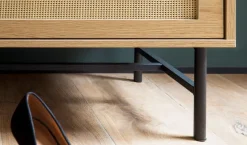 Schuhbank FineBuy Flurbank 100 cm Sitzbank Rattan Schuhregal Eiche Schubladen