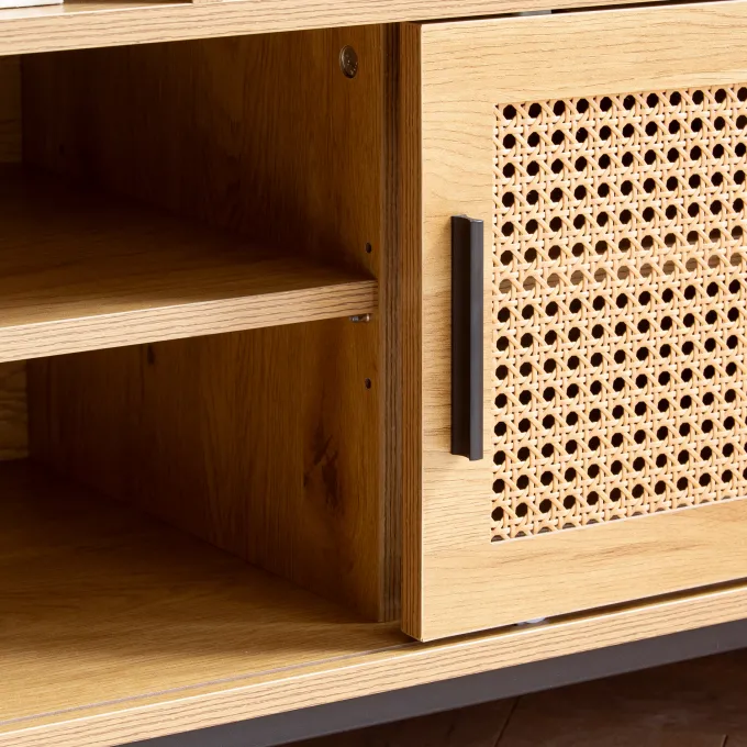 Schuhbank FineBuy Garderobe mit Sitzbank 120 cm Wiener Geflecht Schuhregal Eiche