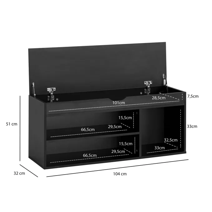 Schuhbank FineBuy Garderobenbank 104 cm Sitzbank Kunstleder Flurbank Schwarz