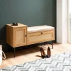 Schuhbank FineBuy Schuhregal 100 cm Garderobe mit Sitzbank Rattan Eiche Klein