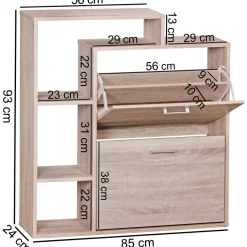 Schuhkipper Holz 2 Fächer Sonoma 12 Paar Schuhe Schuhschrank Schuhkommode