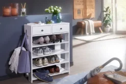 Schuhregal 60cm mit 2 Schubladen und 4 Fächer Standregal Weiß Regal Garderobe Flur