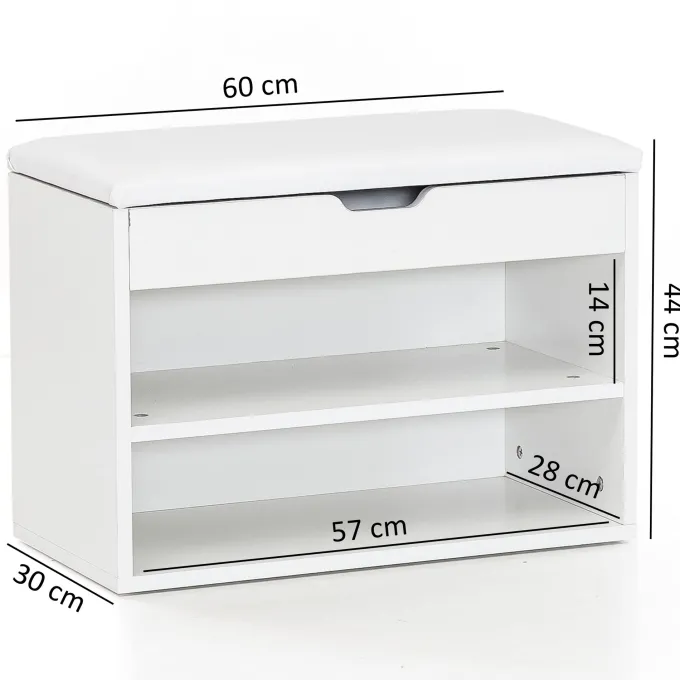 Schuhregal mit Klappdeckel und gepolstertem Sitz 60x30x40 cm Schuhbank Flurbank Garderobenbank