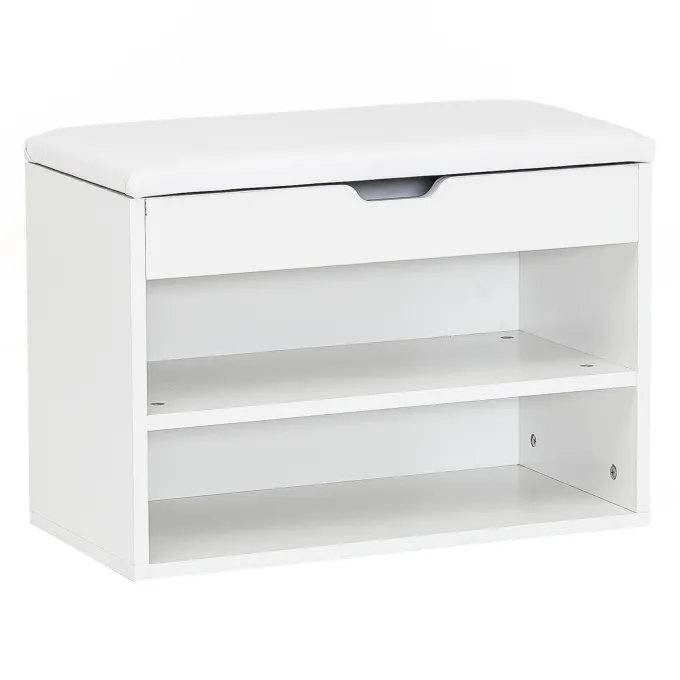 Schuhregal mit Klappdeckel und gepolstertem Sitz 60x30x40 cm Schuhbank Flurbank Garderobenbank