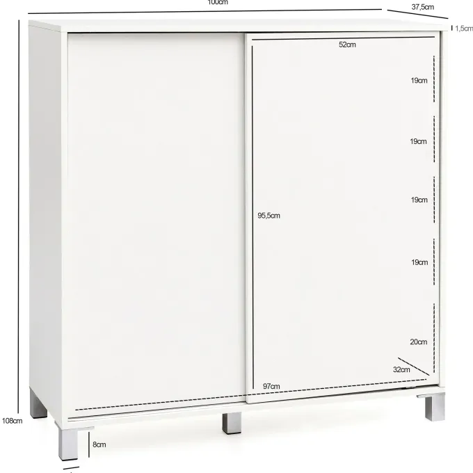 Schuhschrank 100cm für 20 Paar Schuhe Schuhregal mit Schiebetüren Schuhkommode