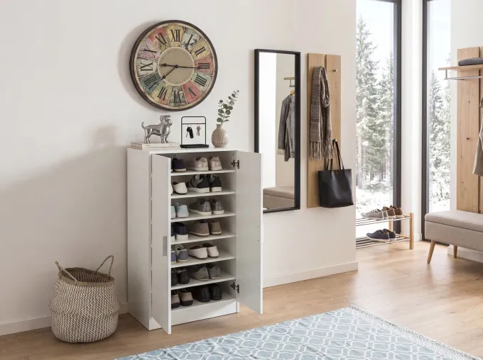 Schuhschrank FineBuy Flurschrank Flurmöbel Holz Weiß Schuhkommode Schuhregal