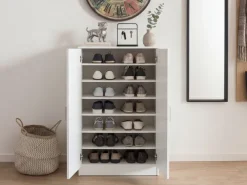 Schuhschrank FineBuy Flurschrank Flurmöbel Holz Weiß Schuhkommode Schuhregal