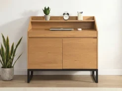 Sekretär MDF 100cm Eiche Dekor Kompakt Schreibtisch mit Stauraum Home Office