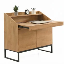 Sekretär MDF 100cm Eiche Dekor Kompakt Schreibtisch mit Stauraum Home Office