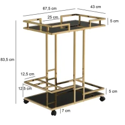 Servierwagen FineBuy Barwagen Gold Glas Metall 67,5 cm Rollwagen Flaschenhalter