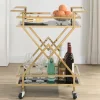 Servierwagen FineBuy Moderner Barwagen mit Rollen Gold Glas Metall 65x80x40 cm