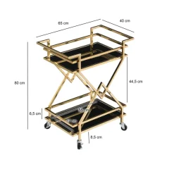 Servierwagen FineBuy Moderner Barwagen mit Rollen Gold Glas Metall 65x80x40 cm